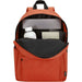 Byron 14" GRS Recycled City Laptop Backpack 16L - An orange laptop backpack with a spacious interior, containing a drink bottle, laptop sleeve, and notebook.