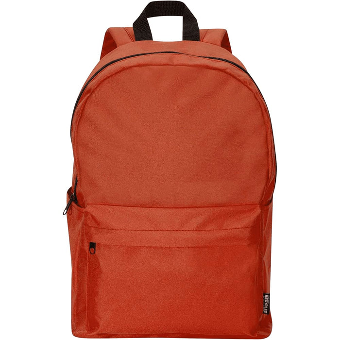 Byron 14" GRS Recycled City Laptop Backpack 16L - An orange backpack with a simple design, featuring a front pocket and adjustable straps. It has a logo on the side.