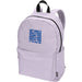 Byron 14" GRS Recycled City Laptop Backpack 16L - A lilac laptop backpack with adjustable straps and a front pocket, featuring a logo and text design.