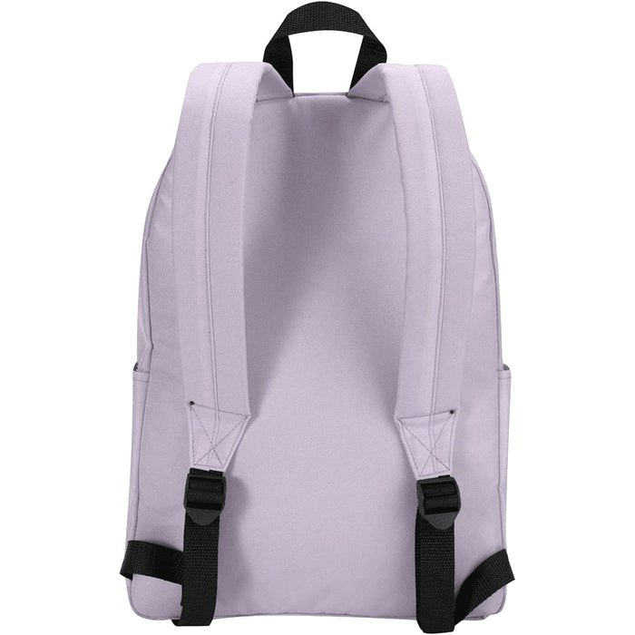 Byron 14" GRS Recycled City Laptop Backpack 16L - A lavender laptop backpack with black straps and side pockets, featuring a simple design and a logo.