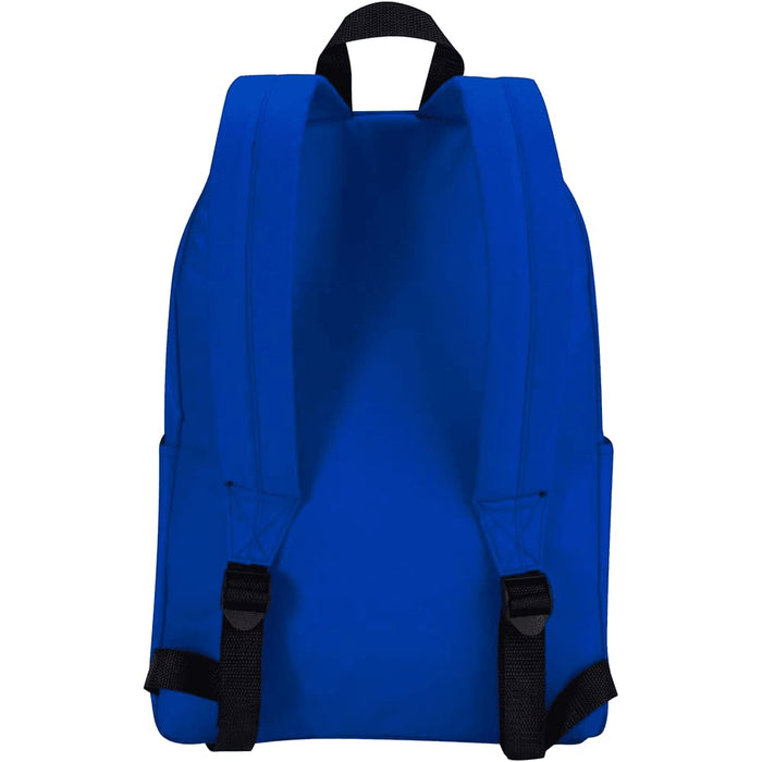 Byron 14" GRS Recycled City Laptop Backpack 16L - A blue laptop backpack with adjustable straps and side pockets, featuring a logo.