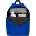 Byron 14" GRS Recycled City Laptop Backpack 16L - A blue laptop backpack featuring an open main compartment with a drink bottle, notebook, and laptop sleeve inside.