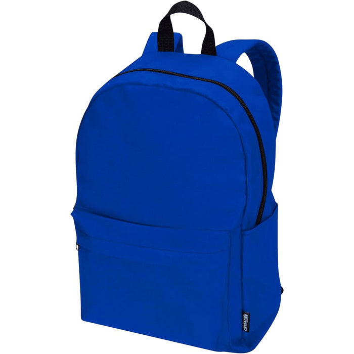 Byron 14" GRS Recycled City Laptop Backpack 16L - A blue laptop backpack with a large main compartment, front pocket, and black straps. It features a logo.
