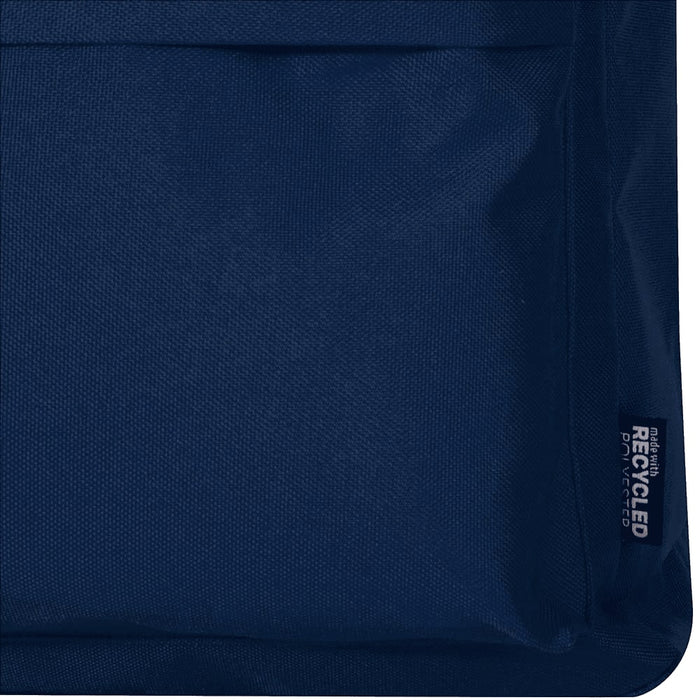 Byron 14" GRS Recycled City Laptop Backpack 16L - A navy blue backpack made from recycled materials, featuring a textured surface and a branding tag.