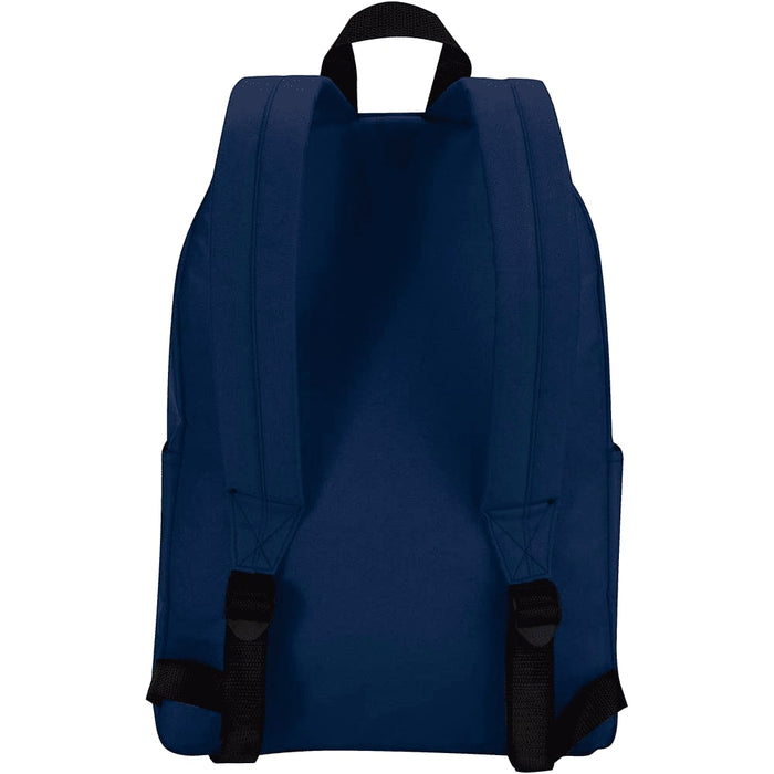 Byron 14" GRS Recycled City Laptop Backpack 16L - A navy blue laptop backpack with two shoulder straps and side pockets. It features a simple design and has a logo.