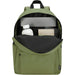 Byron 14" GRS Recycled City Laptop Backpack 16L - A green laptop backpack with a bottle, notebook, and laptop compartment visible inside. It features a logo.