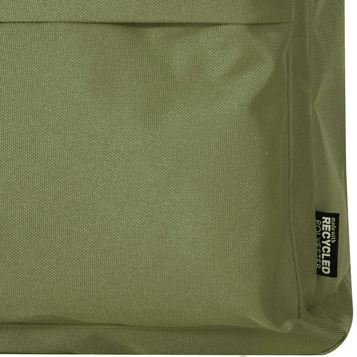 Byron 14" GRS Recycled City Laptop Backpack 16L - An olive green recycled fabric laptop backpack featuring a logo, showcasing its textured surface.