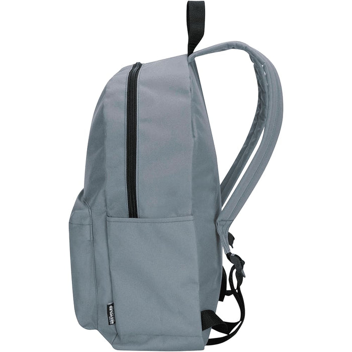Byron 14" GRS Recycled City Laptop Backpack 16L - A grey laptop backpack with two side pockets and a zippered main compartment. It features adjustable shoulder straps.