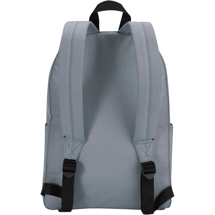 Byron 14" GRS Recycled City Laptop Backpack 16L - A grey laptop backpack with padded shoulder straps and a simple design, featuring a side logo.