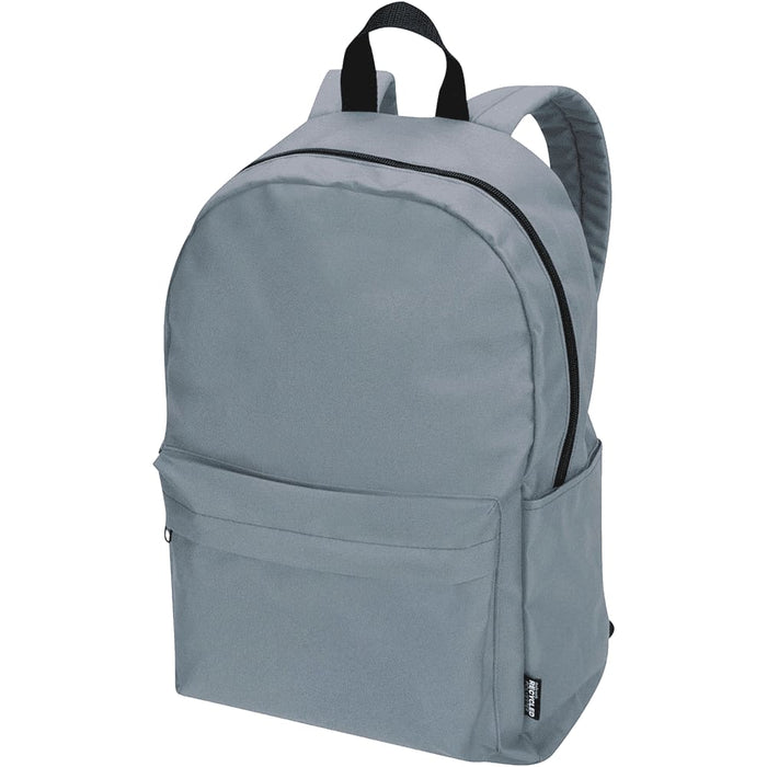 Byron 14" GRS Recycled City Laptop Backpack 16L - A grey laptop backpack with a main compartment and front pocket, featuring a logo on one side.