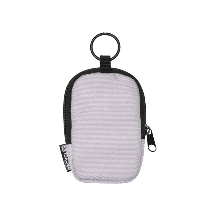 Byron Clip & Go GRS Recycled Small Pouch 0.2L - A small pouch in grey with a black zip and loop for attachment, featuring a logo. Made from recycled materials.
