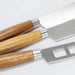 Keepsake Luca Cheese Knives - Three cheese knives with stainless steel blades and wooden handles in light and dark brown.