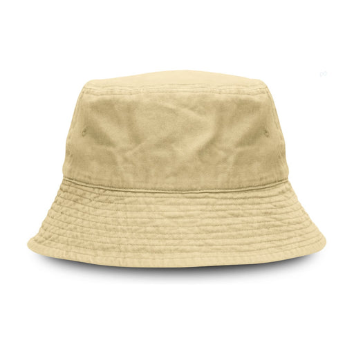 Bondi Washed Bucket Hat - A beige bucket hat with a wide brim and textured fabric, featuring a logo on the side.