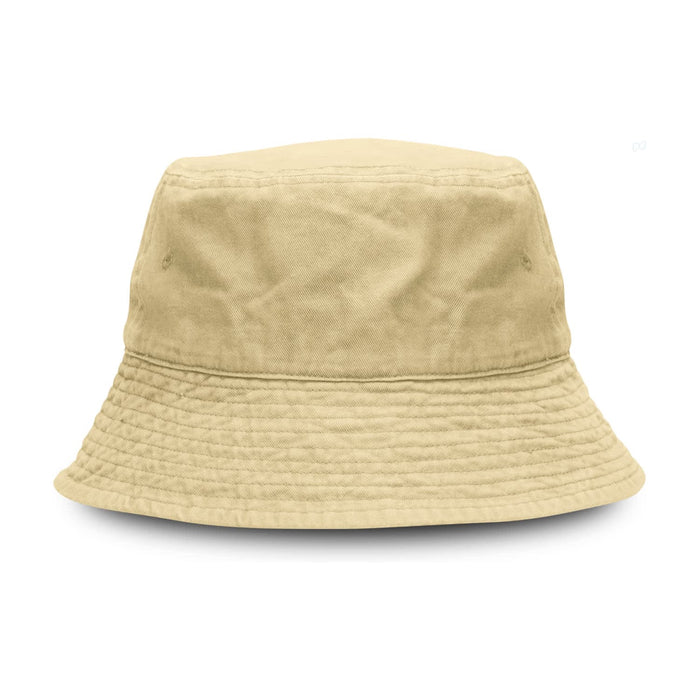 Bondi Washed Bucket Hat - A beige bucket hat with a wide brim and textured fabric, featuring a logo on the side.