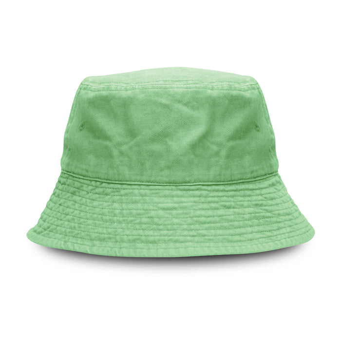 Bondi Washed Bucket Hat - A green bucket hat with a textured surface and a logo on the side.