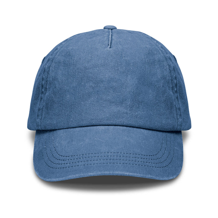 Vintage Washed Cap - A vintage washed cap in a light blue tone with a curved brim and a stitched front design.