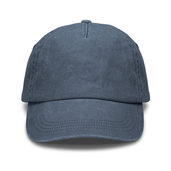 Vintage Washed Cap - A vintage washed cap in a deep navy blue, featuring a curved brim and a stitched detail. It has a logo on the front.