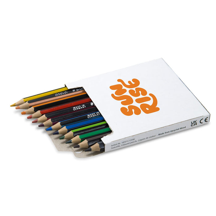 Staedtler Colouring Pencil Set of 12 - A colouring pencil set containing 12 pencils in various colours, presented in a white box with a logo.