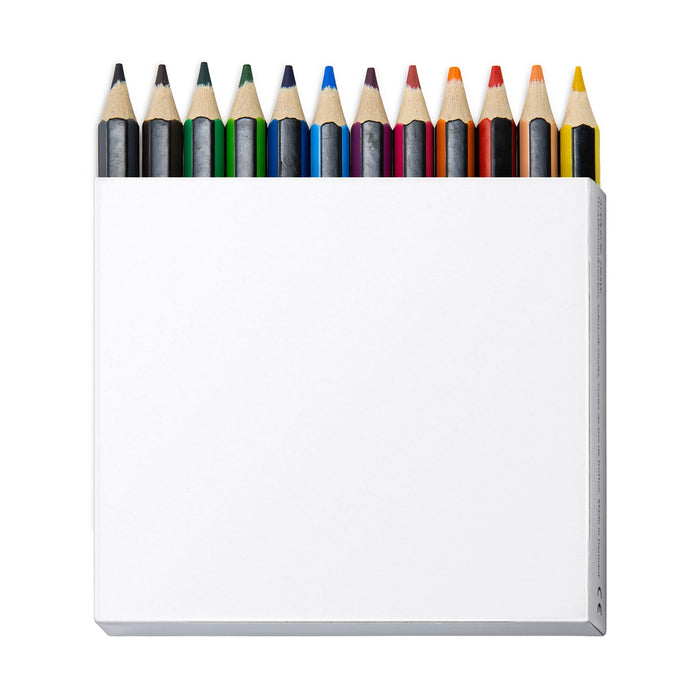 Staedtler Colouring Pencil Set of 12 - A set of 12 colouring pencils in various colours, arranged above a blank white packaging. The set features a logo.