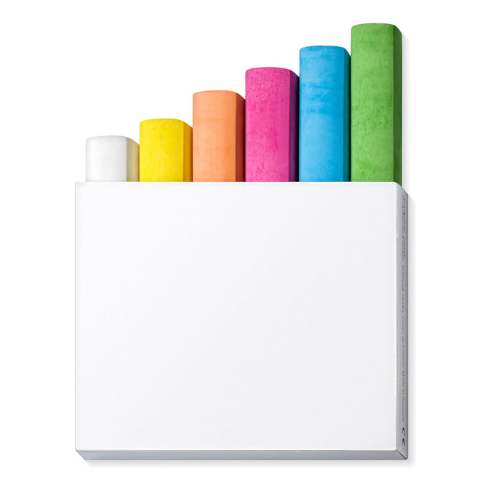 STAEDTLER Assorted Sidewalk Chalk Set - A set of six assorted sidewalk chalk sticks in white, yellow, orange, pink, green, and blue, with a box for storage.