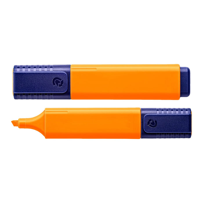 Staedtler Textsurfer Classic Highlighter - An orange highlighter with a blue grip. The cap is removed to reveal the nib for highlighting.