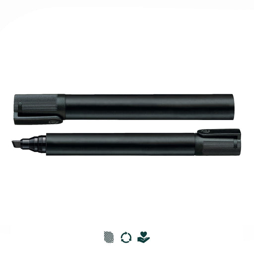 Staedtler Lumocolor Permanent Marker - Chisel Tip - A black Staedtler Lumocolor permanent marker with a chisel tip, featuring a textured grip and a branding logo.