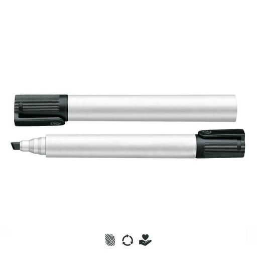 Staedtler Lumocolor Whiteboard Marker - Chisel Tip - A Staedtler Lumocolor whiteboard marker with a chisel tip in silver and black, featuring a textured grip.