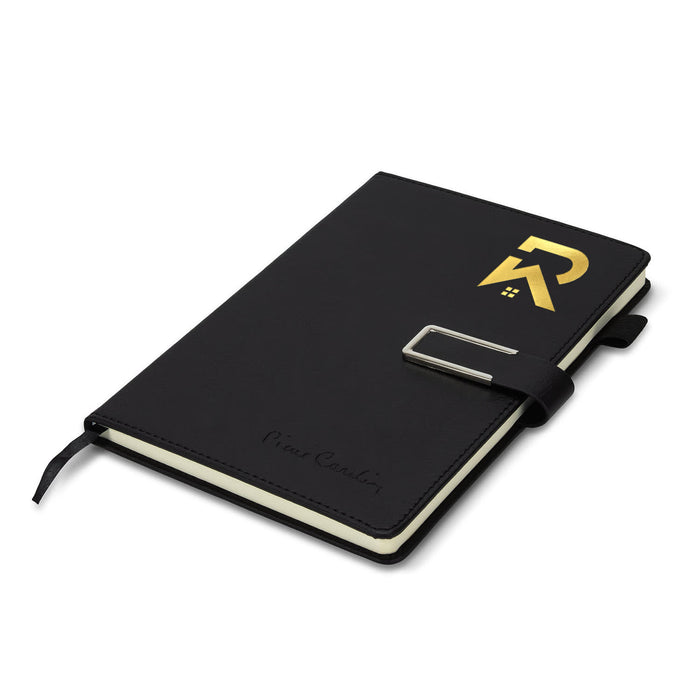 Pierre Cardin Fontaine Weekly Diary - 2027 - A black weekly diary with a clasp closure and a logo, featuring a sleek leatherette cover.