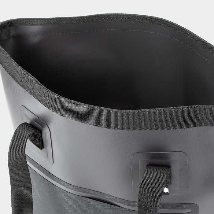 Frontier Bucket Bag - A black bucket bag with a smooth, rounded edge and side handles, featuring a sleek, minimalistic design.