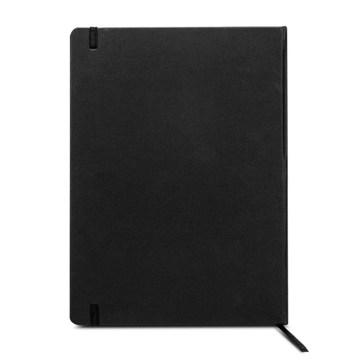 A4 Daily Diary - 2027 - A black A4 diary with a smooth cover and ribbon bookmark, featuring elastic closure and a logo.