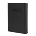 A4 Daily Diary - 2027 - A black A4 daily diary featuring a subtle logo and an elastic band closure.