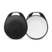 HangFindy Bluetooth Tracker - A pair of round Bluetooth trackers in black and white, featuring a textured surface and a hole for attachment.
