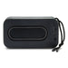 Swiss Peak 10W Bass Speaker - A black bass speaker with a smooth surface, featuring a USB port and a cord for easy carrying.
