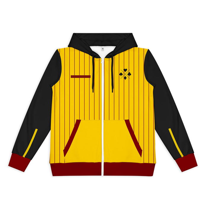 Custom Women's Active Zipped Hoodie - A zipped hoodie featuring a yellow and black colour scheme with striped detailing and a logo.