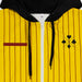 Custom Women's Active Zipped Hoodie - A yellow and black zipped hoodie featuring vertical stripes, a logo, and a contrasting red stripe.
