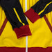 Custom Women's Active Zipped Hoodie - A custom women's active zipped hoodie in yellow, black, and red with contrasting stripes and a logo.