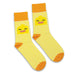 Pixel Knitted Business Socks - Set of 2 - A pair of yellow knitted socks featuring a playful duck design with an orange band and zigzag pattern.