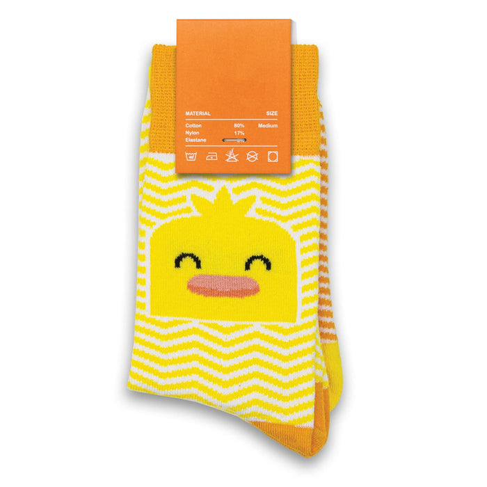 Pixel Knitted Business Socks - Set of 2 - A pair of bright yellow knitted socks featuring a cheerful chick design and zigzag patterns. Comes with packaging.