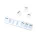 Weekly Pill Organiser - A white weekly pill organiser with compartments for each day of the week and removable labels for Monday to Sunday.