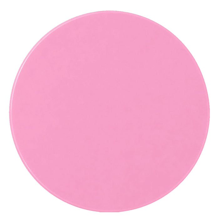 Glider slider makeup mirror - A round, pink Glider slider makeup mirror with a smooth surface and no visible markings.