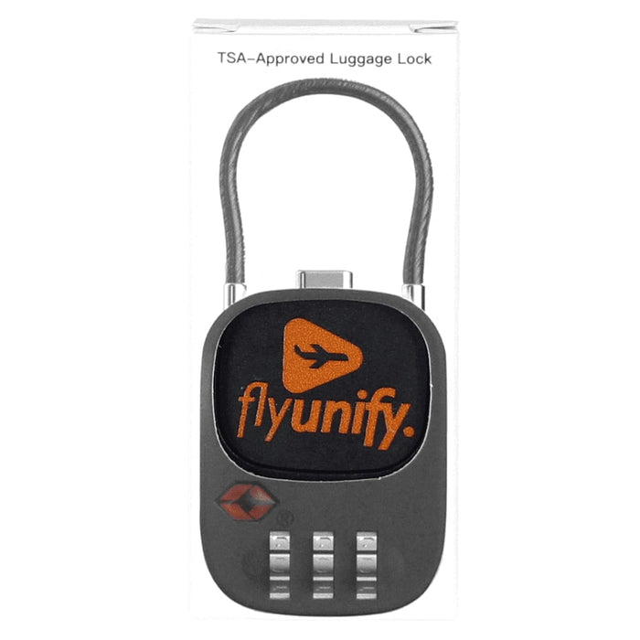 Atlas TSA Lock - A TSA-approved luggage lock in black with a combination dial and an orange logo.