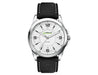 Solar Unisex Watch, rPET Strap - A Silver unisex watch featuring a white face and a black rPET strap, with a logo on the dial.