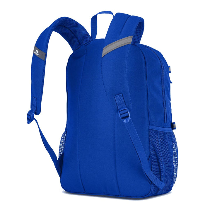 High Sierra Everclass Backpack 24L - A blue High Sierra Everclass Backpack with adjustable straps and mesh side pockets. It features a logo on the front.