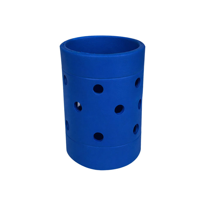 EVA Holes Stubby Holder - A drink bottle holder in vibrant blue, featuring multiple circular holes for ventilation. It has a simple, cylindrical design.