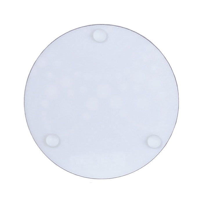 Round Glass Coaster - A round glass coaster in a translucent white hue, featuring three raised dots on the underside for grip.