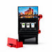 777 Slot Machine Fridge Magnet with Sharpener - A 777 slot machine fridge magnet in black with red accents, featuring a sharpener and a scenic image on top.