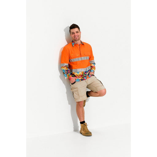 Trademutt Men's Fractal Orange Day/Night Hi Vis Workshirt - Custom Promotional Product