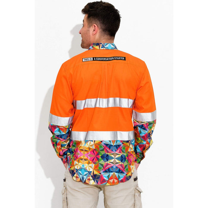 Trademutt Men's Fractal Orange Day/Night Hi Vis Workshirt - Custom Promotional Product