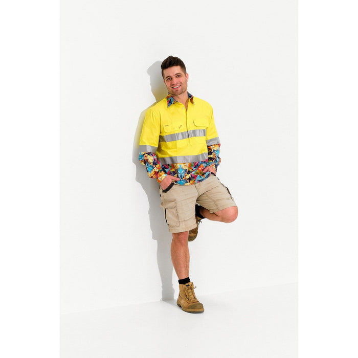Trademutt Men's Fractal Yellow Day/Night Hi Vis Workshirt - Custom Promotional Product