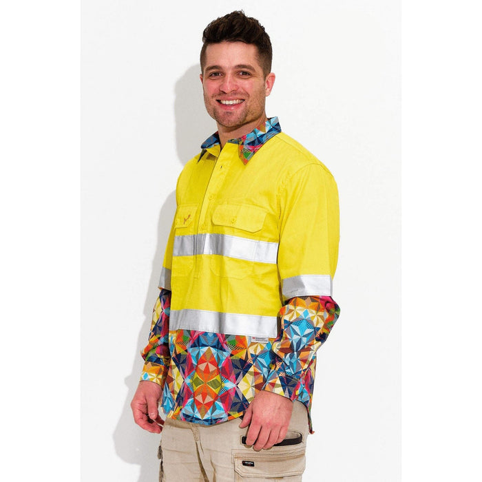 Trademutt Men's Fractal Yellow Day/Night Hi Vis Workshirt - Custom Promotional Product